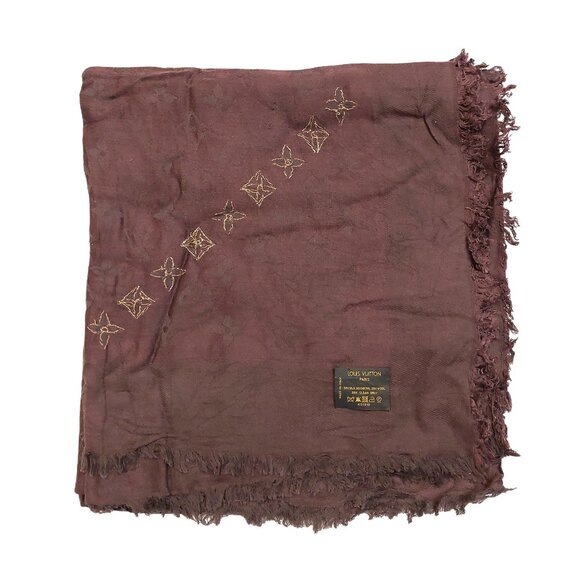 LOUIS VUITTON LV Vintage Brown with Gold Sequin Silk Wool Scarf Shawl Wrap - Picture 5 of 9